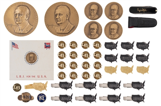 Collection of (40+) President Lyndon Baines Johnson Coins, Cufflink, Medals, Pins and Accessories from White House Barber Steve Martini (Martini Family LOA)   